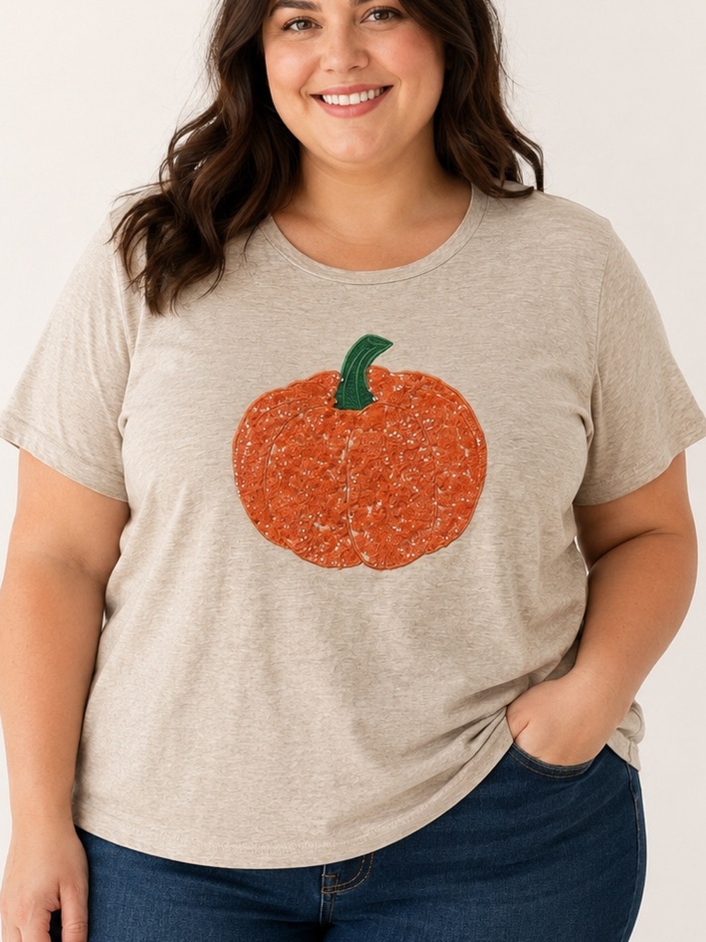 J.Crew Sequin Pumpkin Collector Tee 100% Cotton Plus Size 3X